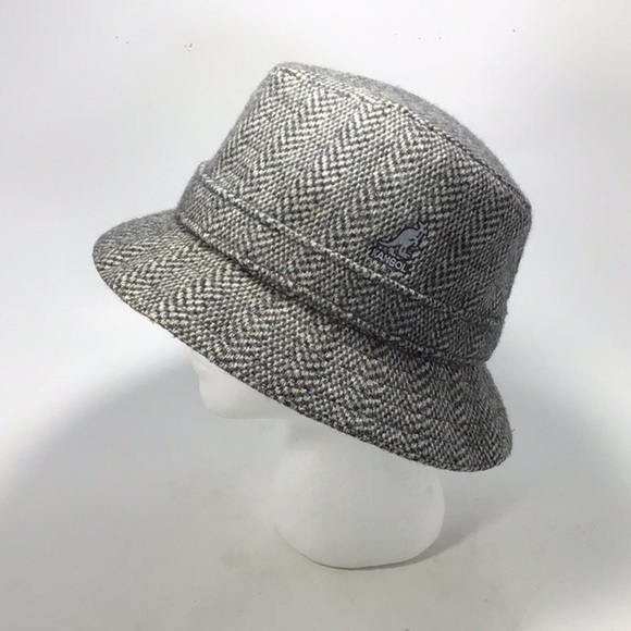Kangol Vintage Tweed Herringbone Wool Fedora Grey & Black Hat Size Medium. - Picture 1 of 12